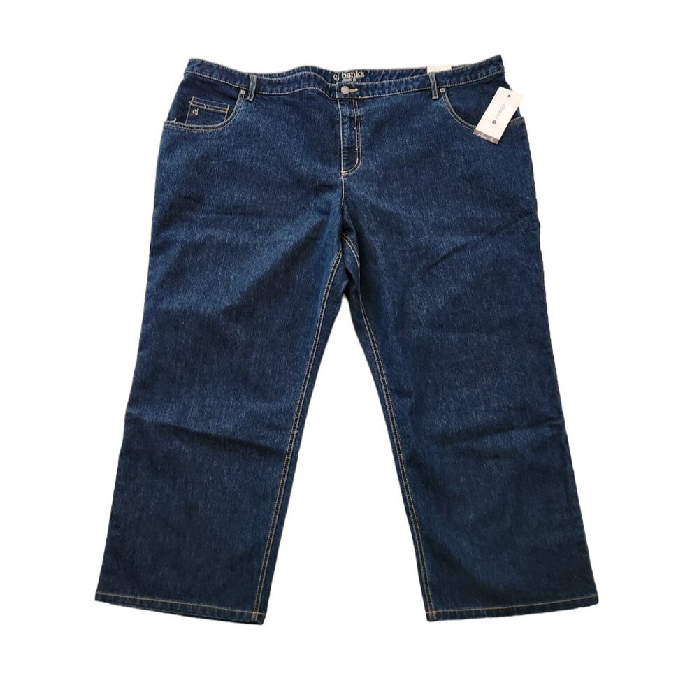 NWT CJ Banks Stretch Mid Rise Classic Fit Jeans 32W Petite 52x28‎ Blue NEW